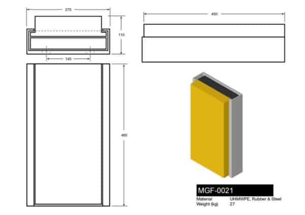 MGF-0021 Type 1810 Dock Bumper in UHMWPE Drawing