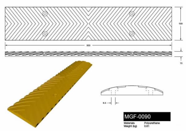 MGF-0090 Wall Guard in Yellow - Technical Drawing
