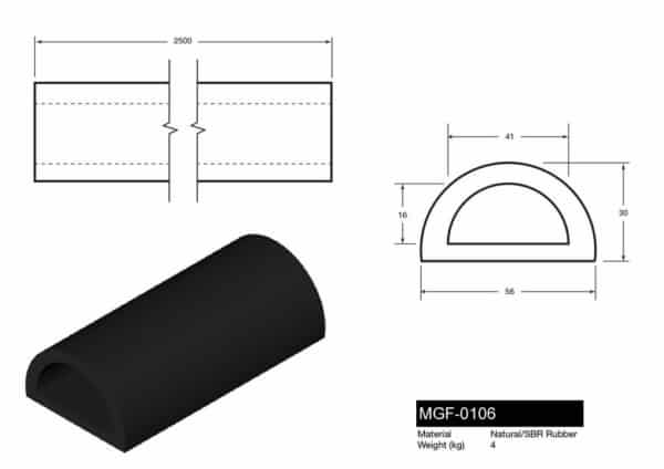 MGF-0106 D Section - Half Moon - Rubber Extrusion