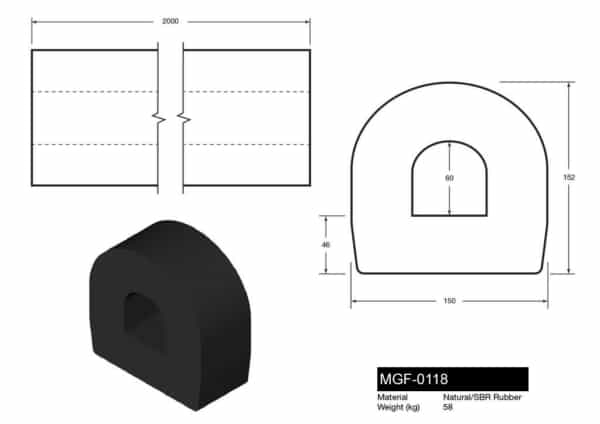 MGF-0118 - Large D Section Extruded Rubber Bumper Drawing