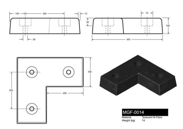 MGF-0014 - L shaped Dock Bumper in TPX Drawing